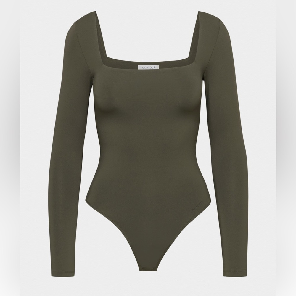 Aritzia Contour Squareneck Long Sleeve Bodysuit - XS dark olive
